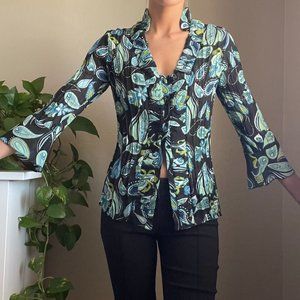 Vintage 90's Allison Taylor Paisley Print Flutter Sleeve Blouse